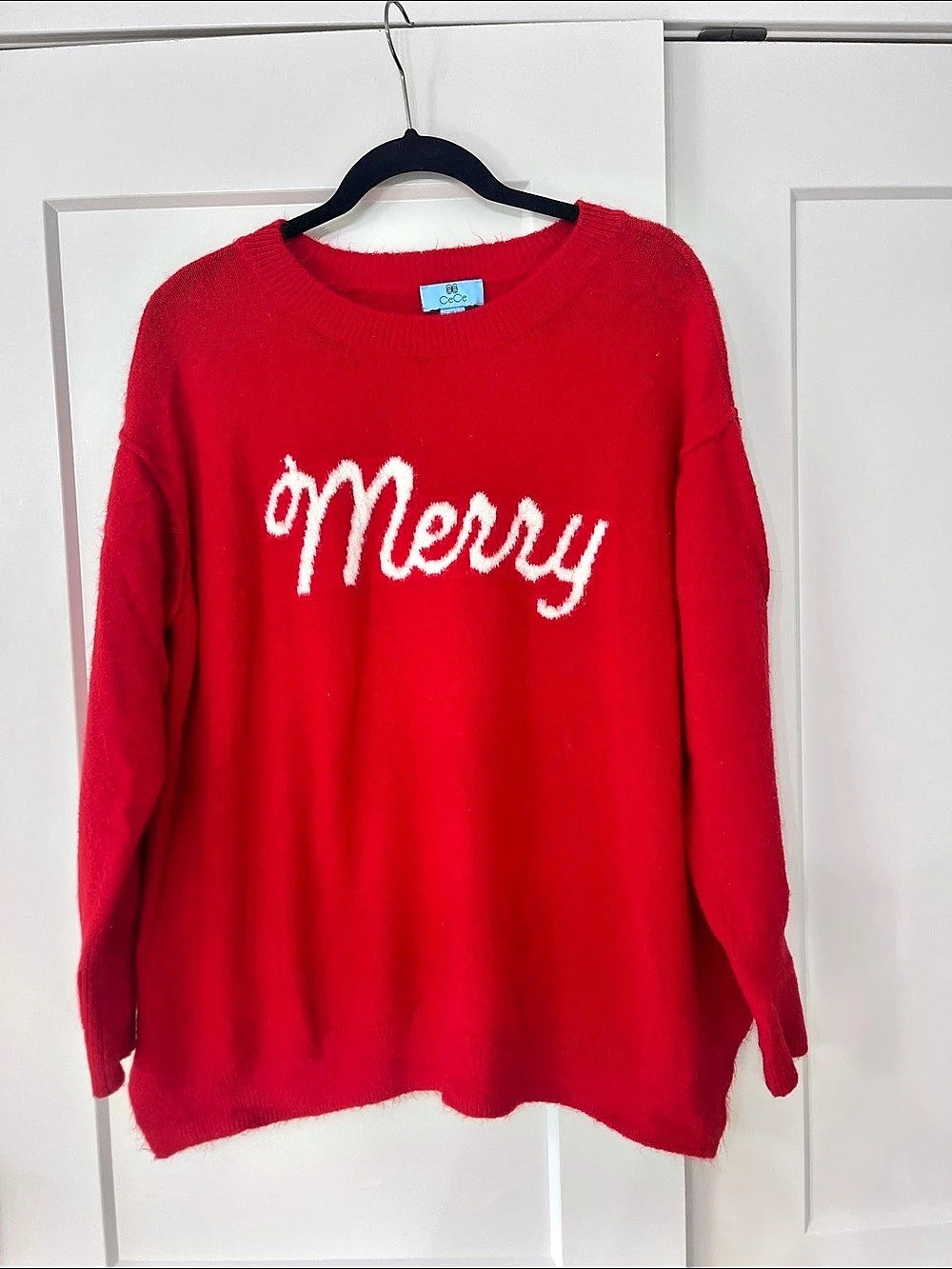CeCe Merry Script Crewneck Long-Sleeve Sweater Red Size 1X
